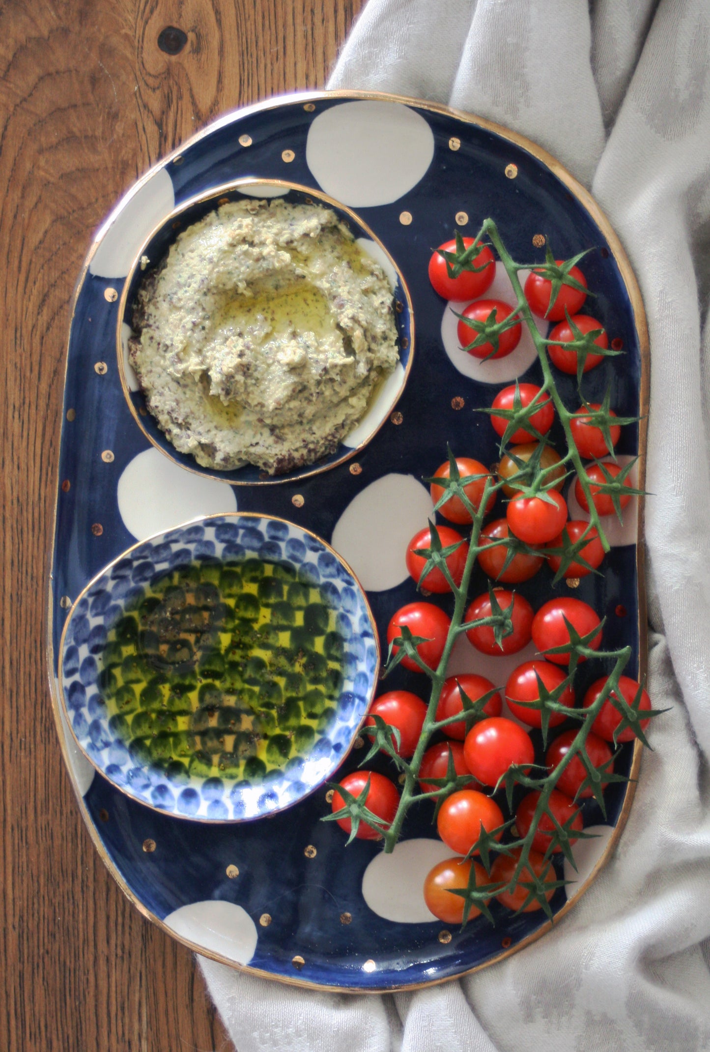 Navy and gold oval platter image 1