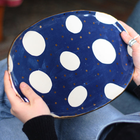 Navy and gold oval platter image 0