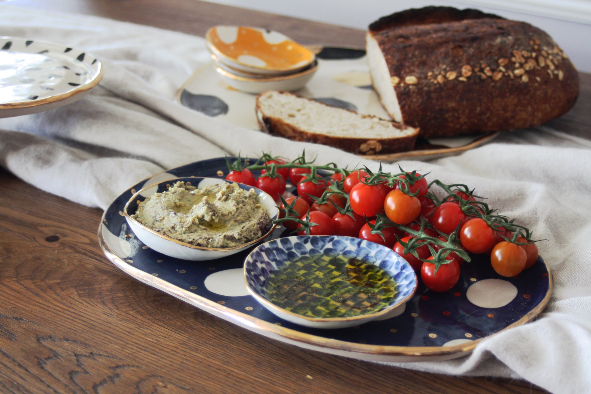 Navy and gold oval platter image 2
