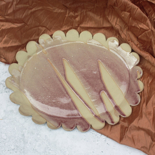 Scalloped Oval Platter With Purple Splash Glaze