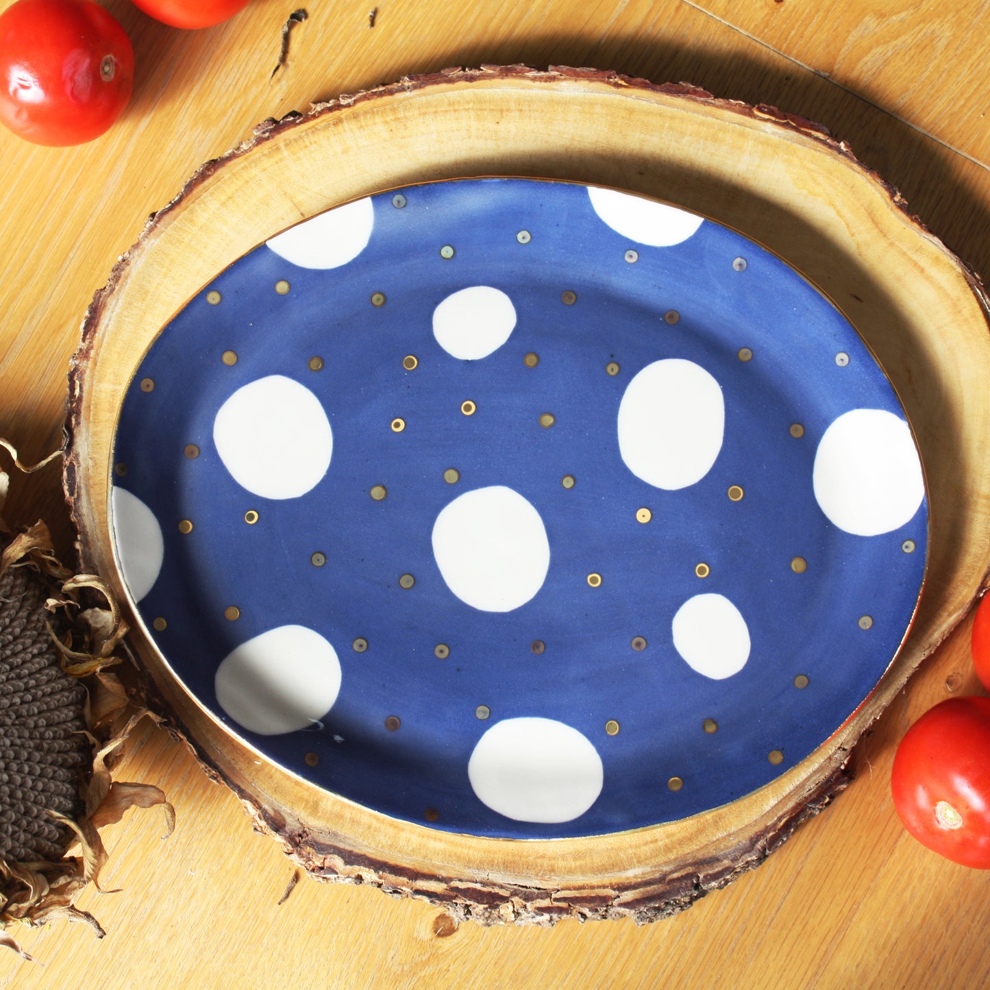 Navy and gold oval platter